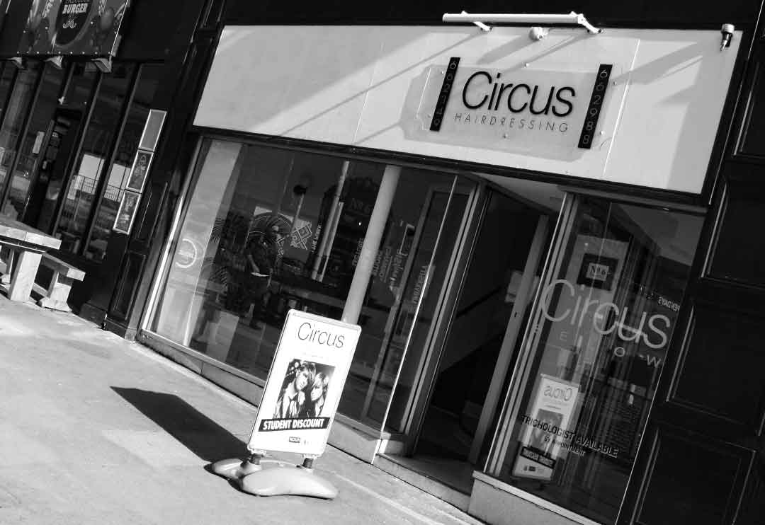 Store front of Circus Hairdressing in Plymouth